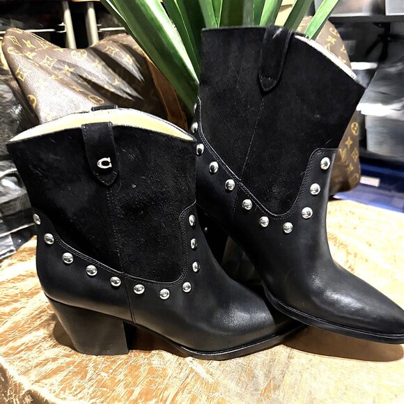 Coach Pauline Bootie in Black Leather with Silver Studs (Black) SZ 8 - Picture 6 of 6